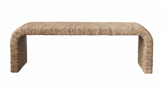 Woven Water Hyacinth & Acacia Wood Bench w/ Waterfall Edge
