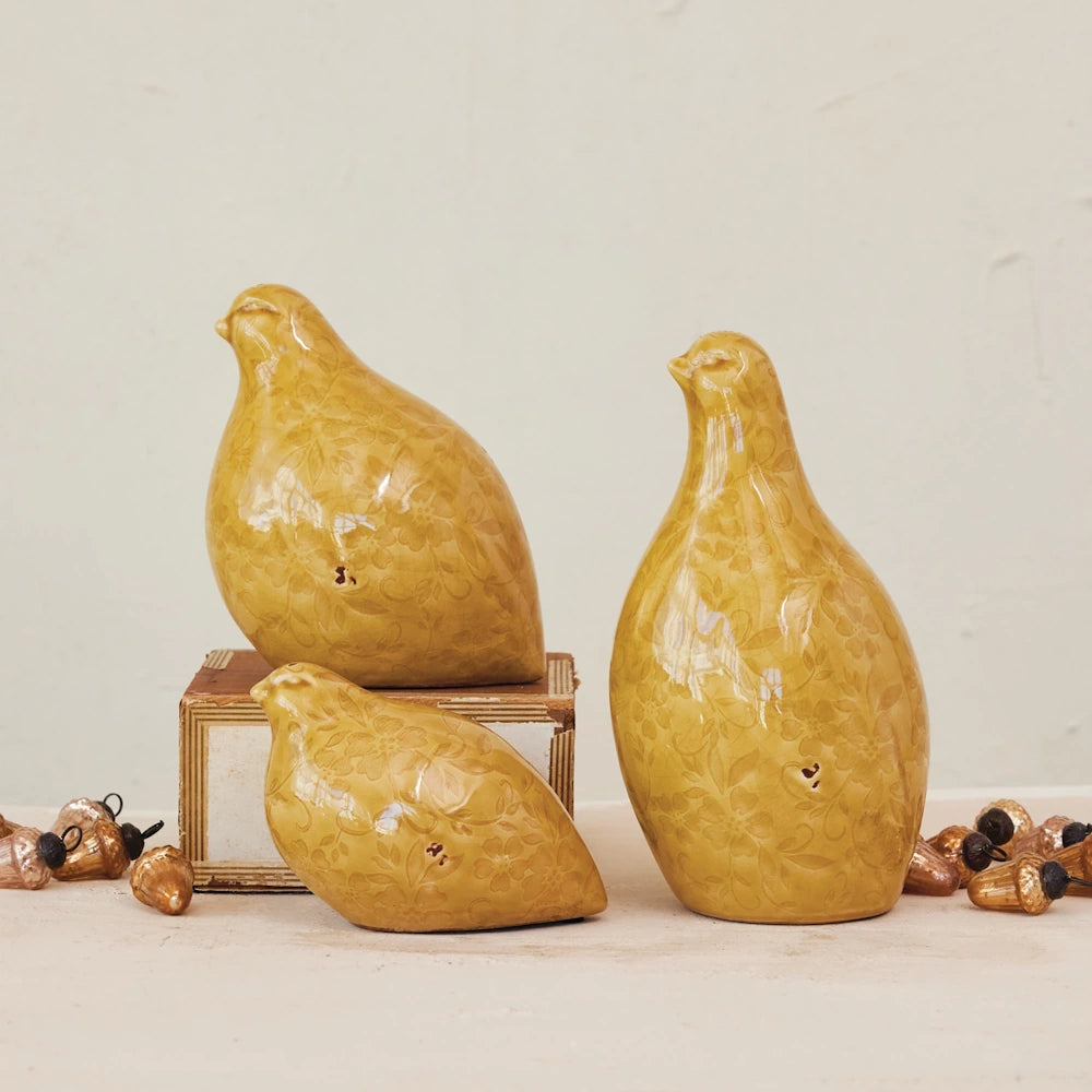 Terra-cotta Quails with Pattern - Medium