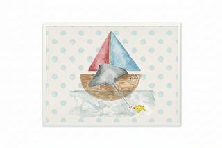 Watercolor Fishing Sting Ray with Geometric Background B
