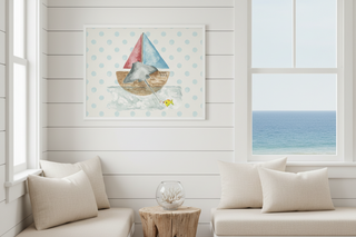 Watercolor Fishing Sting Ray with Geometric Background B
