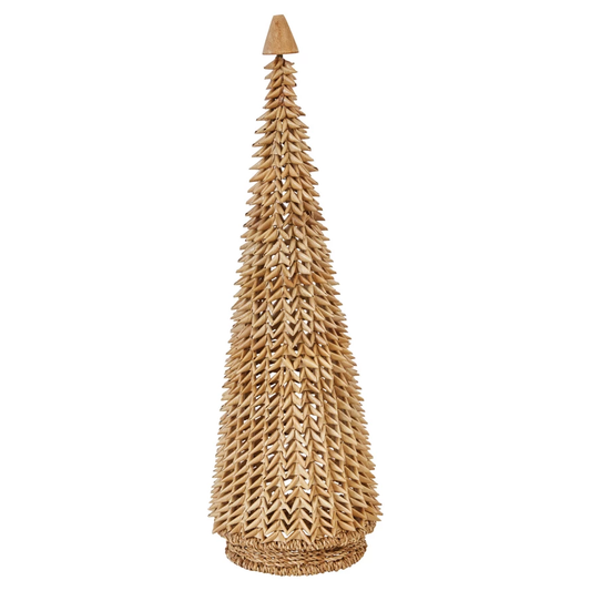 8-1/2" Round x 24"H Hand-Woven Buri Palm Cone Tree w/ Wood Bead, Natural