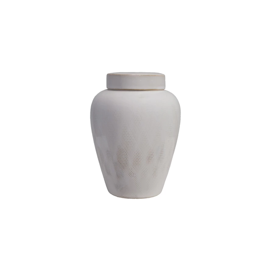 Rd Decorative Stoneware Ginger Jar w Pattern, White