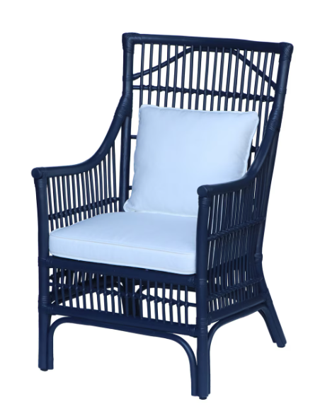 Winston II Rattan Arm Chair, 39"H, Navy