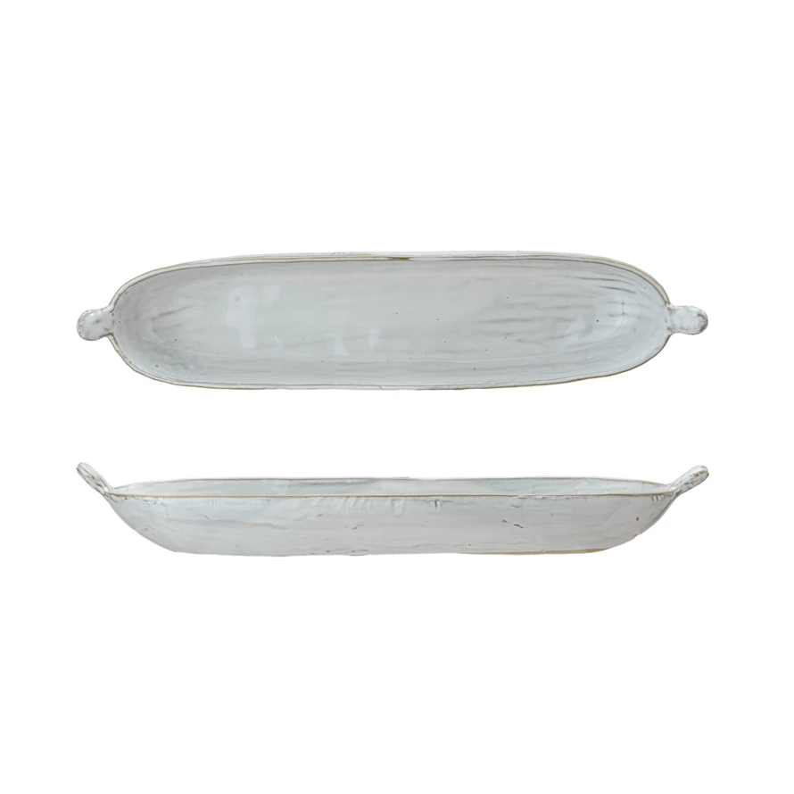 Stoneware Dish w/ Handles, White