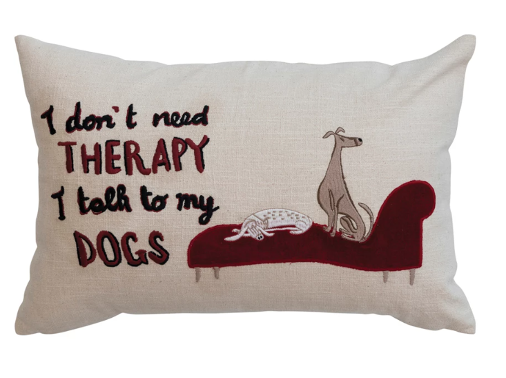 Cotton Slub Lumbar Pillow w/ Embroidered Therapy Dog, Polyester Fill