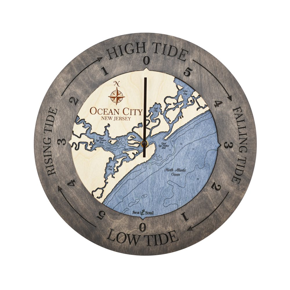 16" Ocean City Tide Clock - Dep Blue/Driftwood Gray