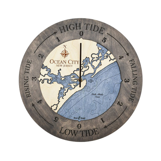 16" Ocean City Tide Clock - Dep Blue/Driftwood Gray
