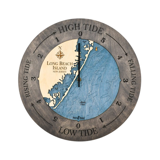 24" Long Beach Island Tide Clock - Deep Blue/Driftwood Gray