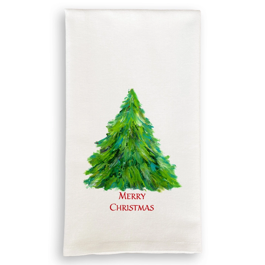 Green Tree with Merry Christmas Dishtowel