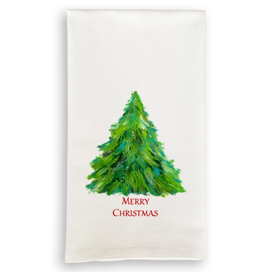 Green Tree with Merry Christmas Dishtowel
