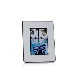 Nappa Leather Photo Frame   White and Navy
