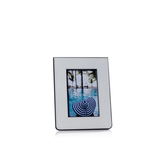 Nappa Leather Photo Frame - White and Navy - 4x6