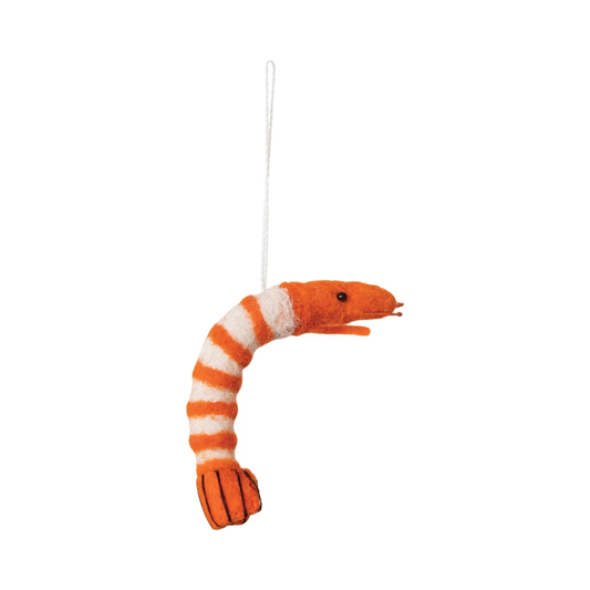 Handmade Wool Felt Shrimp Ornament, Orange Color & White