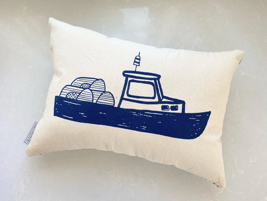 Lobster Boat Pillow - Navy