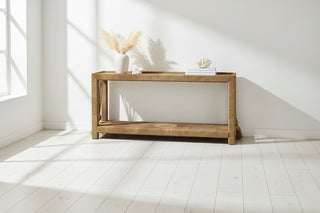 Hutch Mindi Wood Rectangle Glass Top Console Table
