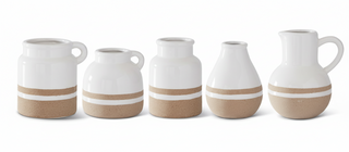 4.75 Inch White with Tan Stripes Ceramic Tear Drop Vase III
