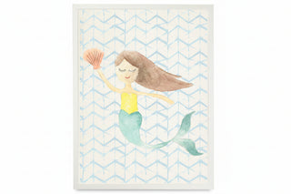 Watercolor Mermaid with Geometric Background A
