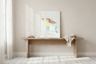 Watercolor Mermaid with Geometric Background A
