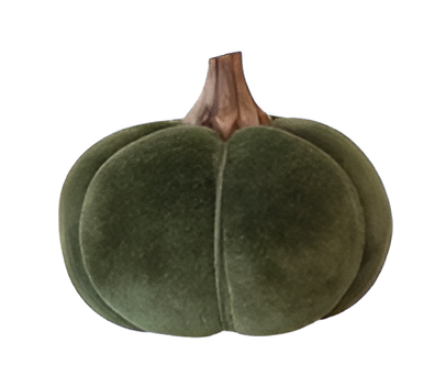 Cotton Blend Bouclé/Velvet Pumpkin w/ Wood Stem - Green Velvet