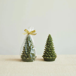 Unscented Tree Shaped Candle w/ Gold Tips, Evergreen Color   Large

