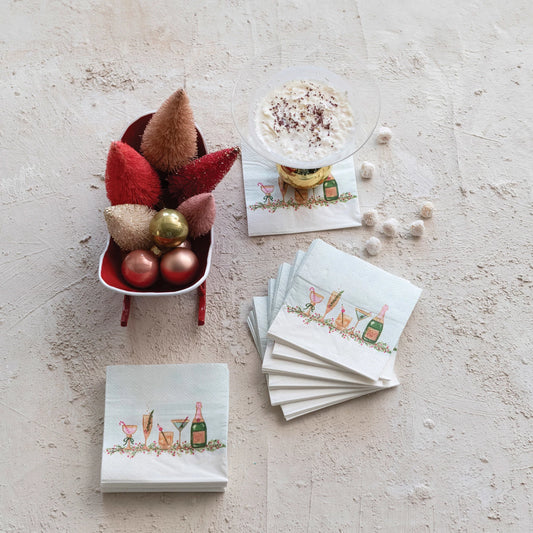 Paper Cocktail Napkins w/ Holiday Cocktails (Contains 50 Folded Pieces)