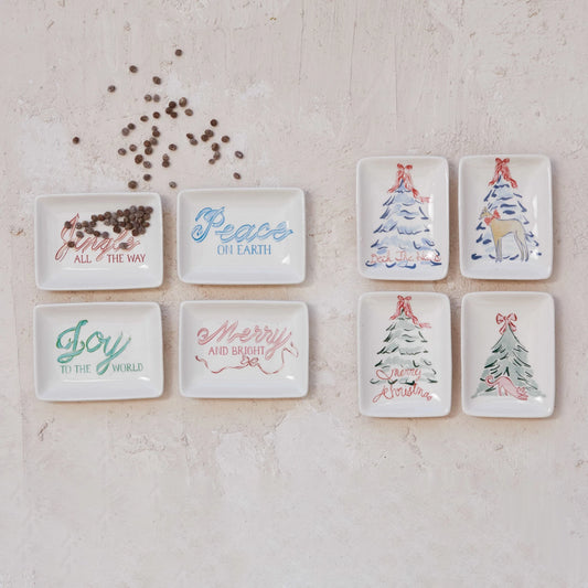 Stoneware Dish w/ Christmas Tree & Animal/Saying III