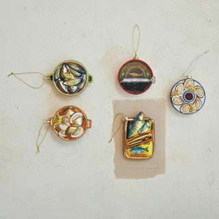 Hand Painted Glass Mussels/Steamer Clams Ornament w/ Glitter   Green
