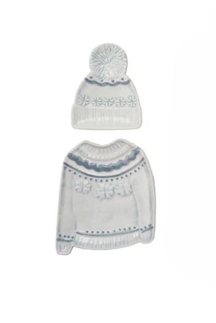 Sweater Shaped Plate with Hat Shaped Dish - Blue