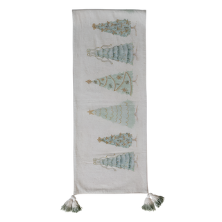 Table Runner with Trees, Embroidery, Beads, French Knots & Tassels
