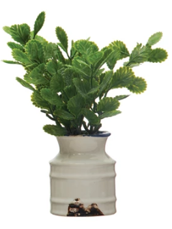 Faux Plant in Stoneware Pot, Distressed White Finish II