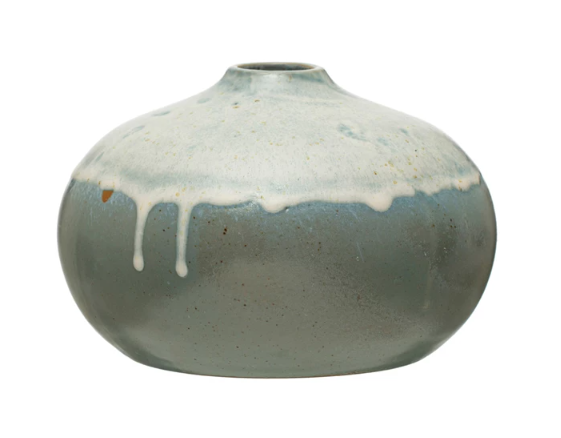 Stoneware Vase, Reactive Glaze, Grey & Cream Color