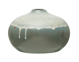 Stoneware Vase, Reactive Glaze, Grey & Cream Color
