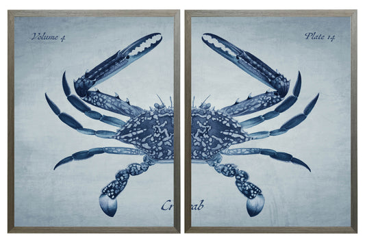 Navy Diptych Crab on a Light Blue Background