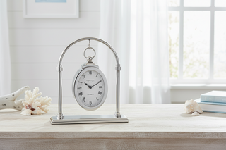 11 Inch Silver Oval Hanging Clock w/Arch Stand
