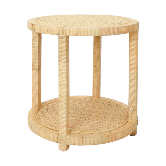 Hadley Round Rattan Side Table With Shelf