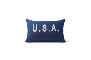 USA on Indigo Linen 16" x 24" Pillow
