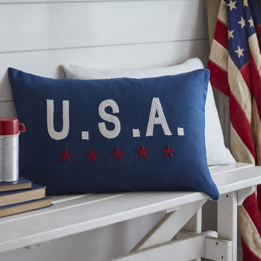 USA on Indigo Linen 16x24 Pillow
