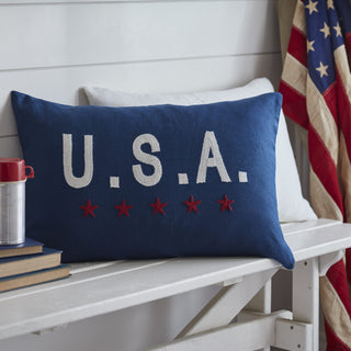 USA on Indigo Linen 16" x 24" Pillow
