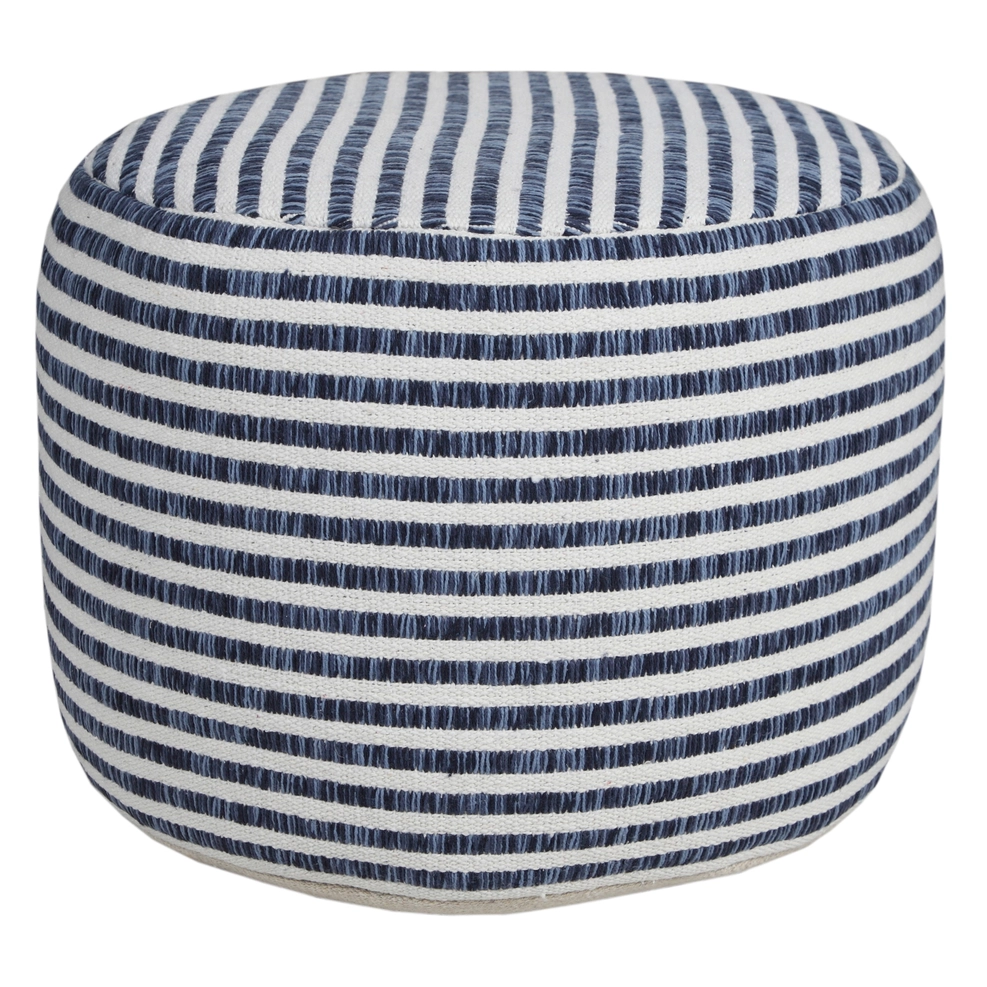 Blue and White Woven Stripe Pouf Ottoman