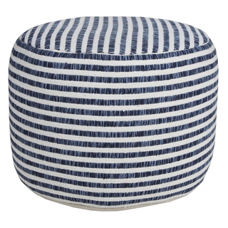 Blue and White Woven Stripe Pouf Ottoman
