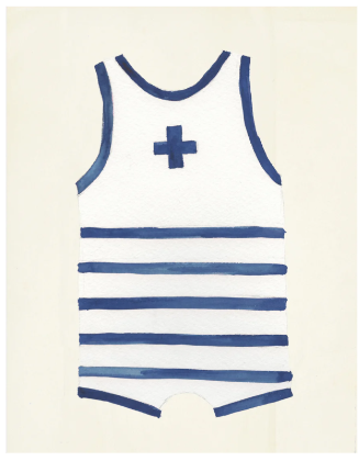 White with Navy Stripe/Cross Men's One Piece Distressed White Shadow Box - Online Only