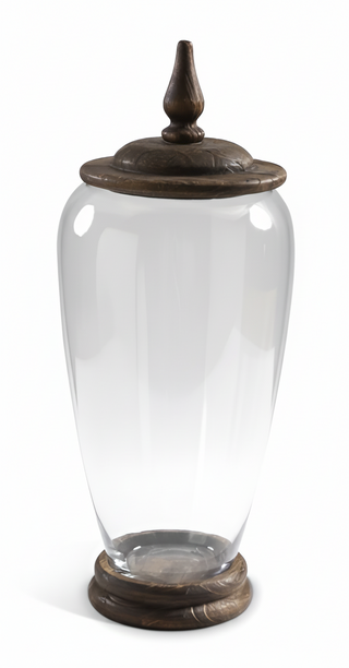 GLASS JARS W/WOOD BASE AND LIDS   Medium
