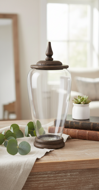GLASS JARS W/WOOD BASE AND LIDS   Medium
