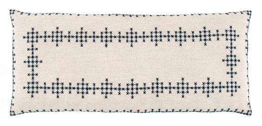 Cross-Stitch Linen Navy Decorative Pillow