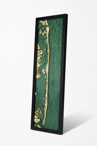 New Jersey Long Beach Island 3 D Nautical Wood Chart, Narrow  13.5" x 43"
