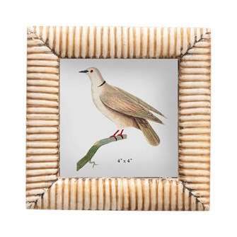 Square Hand-Carved Bone & MDF Photo Frame w/ Ribbed Pattern, Natural