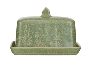 Debossed Stoneware Butter Dish w/ Trees

