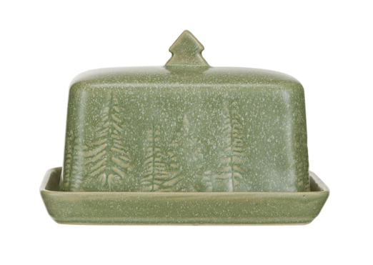 Debossed Stoneware Butter Dish w/ Trees