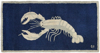 White Lobster on Navy 2' x 4' Hooked Rug
