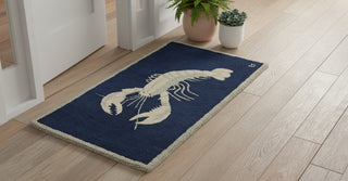 White Lobster on Navy 2' x 4' Hooked Rug

